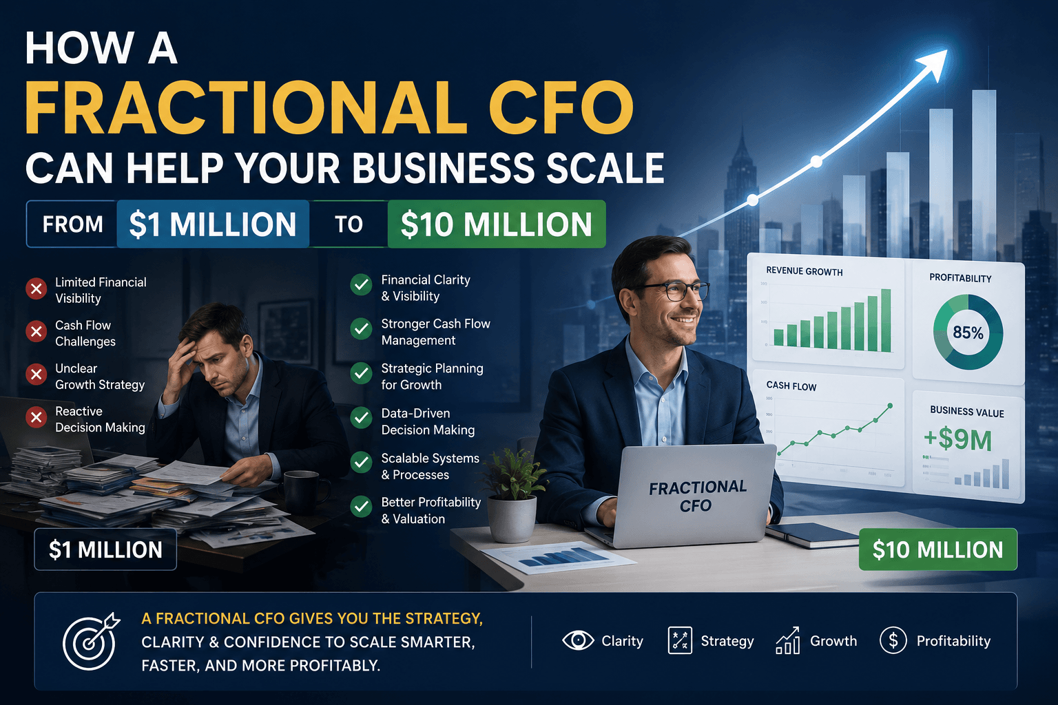 Fractional CFO helping a growing business scale from 1 million to 10 million through financial strategy and operational planning